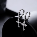 Élégantes créoles en argent avec pendentif croix en zircon brillant pour hommes et femmes - Argent Zircone Transparent
