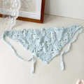 Detailed crochet hollow flower pattern on light blue knit bandana for vintage styling - Hollow Knit Blue