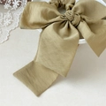 Elegant olive green large bow hair scrunchie with long ribbons in French vintage style - Matcha Green