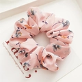 Floral chiffon scrunchie in soft pink with delicate blue and orange flower patterns - Small Floral Pink Scrunchie