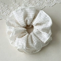 Elegant cream white lattice pattern scrunchie with layered ruffle edge design - Rice White Plaid