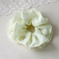 Elegant light green plaid scrunchie with refined edge stitching and soft ruffles - Yellow White Plaid