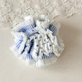 Blue and white striped layered scrunchie with ruffled edges for women's hair styling - Blue & White