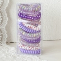 Lot de chouchous spirales bleu sel de mer et violet dans une boîte transparente - Spirale Violette