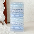 Sky blue and white spiral hair tie set with floral patterns in a transparent box - Light Blue Spiral