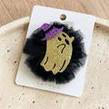 Dettaglio del fermaglio per capelli a fantasma glitterato con cappello da strega - Fantasma d'Oro (Mostro d'Oro di Pizzo)