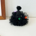 Detail of Halloween mini party hat with black lace mesh base and colorful pom-poms decor - Black Lace Pointed Hat Style