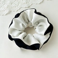 Elegant large satin scrunchie featuring a minimalist black and white contrast design - Beige and Black