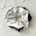 Satin scrunchie in coffee and cream contrast colors with a pleated texture for hair - Beige and Mocha