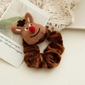 Chouchou de Noël en peluche marron avec motif tête de renne mignon pour femme - Renne Souriant