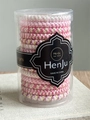Close-up of durable high-elasticity braided hair bands set in transparent cylindrical packaging - Classic Pink