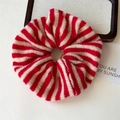 Knitted hair scrunchie with red and cream white horizontal stripes in soft fabric - Bright Red Stripes