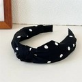 Diadema con nudo a lunares blancos y negros de moda con diseño de tela de alta calidad - Anudado Lunares Negro