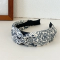 Diadema con nudo y estampado paisley azul marino elegante para cabello mujer - Cruzado Paisley Blanco