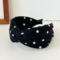 Diadema clásica de tela con lunares blancos y negros y un elegante diseño de nudo - Esponja Ancha Lunares Negro