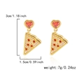 Gold-finish drop earrings featuring red heart gems and crystal pizza-shaped pendants - Heart Pizza Earrings