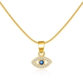 Collana Occhio di bue dorata con pietra blu e pavé di cristalli su catena a serpente - Stile Strass (Catena a Serpente)