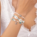 Three-piece ocean style bracelet set with sea turtle, starfish and shell charms - Bracelet / Blue
