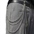 Three-layer silver star pendant waist chain with punk style fringes for trousers - Silver Pentagram Star