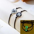 Luminous butterfly couple bracelets with adjustable black hand-woven rope and glowing charms - Butterfly Braided Rope Bracelet Style 1