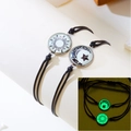 Luminous sun and moon braided couple bracelets with adjustable black rope and green glow - Sun Moon Braided Rope Bracelet Style 2