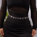 Silver double-layer heart rhinestone waist chain accessory for women on black dress - Silver Heart Rhinestone Style (BJ25Y0088-1)