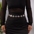 Bohemian double-layered silver concho chain belt with vintage engraved metal discs - Vintage Silver Round Relief Style (BJ25Y0197-2)