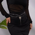 Silver double-layer snake chain waist belt with butterfly pendant and white pearls - Silver Double Layer Butterfly Pearl Style (XP24Y0706)