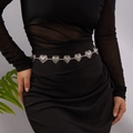 Vintage silver multi-layered waist chain with heart-shaped pendants on a black dress - Vintage Silver Heart Carved Style (XP25Y0103-2)