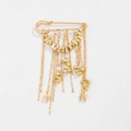 Close-up of golden tassel brooch pin with cascading chains and metallic accents - Gold Bohemian Block Style (XK26Y0069)