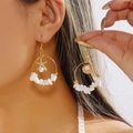 Orecchini bohémien dorati con stella marina, perla e pietre bianche naturali - Bianco