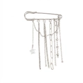 Silver safety pin brooch with multi-strand chains and metallic star pendants - Silver Pentagram Multi Chain Style (XK26Y0065)