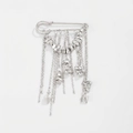 Silver tassel safety pin brooch with hanging metal chains and geometric cone charms - Silver Geometric Cone Tassel Style (XK26Y0070)