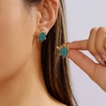 Detail view of sea turtle stud earrings featuring teal enamel and blue crystal embellishment - Blue Green Enamel Turtle Rhinestone Style / Turtle Earrings