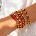 Vijfdelige rode en gouden hart armband set met kleikralen en mooie kristallen - Boheems Goud Rood Hart Stijl (BR25Y0801)