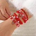 Rode Valentijnsdag kralenarmband set met kleischijven en gouden hartbedeltjes - Rood I U Letter Hart Stijl (BR25Y0741-4)