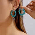 Bohemian blue turquoise hoop earrings with silver palm tree charms for a tropical style - Turquoise Hoop Palm Style (ER26Y0068)