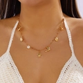 Golden ocean style necklace with starfish, shell, pearl and sea turtle pendants - Dolphin Turtle Full Marine Elements Style (NC26Y0014)