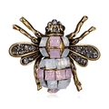 Detail of vintage gold bee brooch with pink rhinestones and black crystal wings - Pink with Cream (BC18Y0462-2)