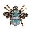 Vintage gold bee brooch with mint green and milky white crystals on white background - Mint Green with Cream (BC18Y0462-1)