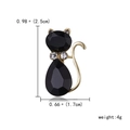 Vista dettagliata della spilla a gatto in cristallo nero con coda dorata e dimensioni - Stile Gatto Nero
