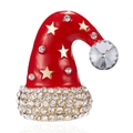 Spilla natalizia a forma di cappello rosso con stelle dorate e strass scintillanti per feste - Cappello di Natale con Strass Completo (16BC260)