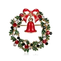 Weihnachtskranz-Brosche mit bunten Kristallen und einer roten Emaille-Schleife - Weihnachtskranz (BC18Y0371)