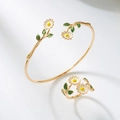 Madeliefje sieradenset met witte emaille open armband en bijpassende open ring - Madeliefje (Wit)