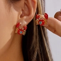 Fashionable red crab stud earrings with enamel finish and blue rhinestones for women - Enamel Rhinestone Crab Earrings