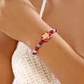 Bohemian beaded flower bracelet with red beads and plumeria pendant for summer style - Crystal Polymer Flower (Red)