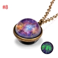 Vintage bronze necklace with nebula glass pendant showing green luminous glow effect - Pink Blue Nebula (#8)
