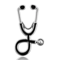 Silver and black stethoscope brooch pin with professional medical theme design - Silver and Black (BC18Y0790-1)