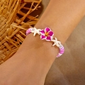 Colorful resin flower bead bracelet with starfish charms and summer tropical style - Polymer Clay Flower (Purple)