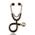 Creative gold stethoscope brooch with black enamel finish for medical professionals - Gold and Black (BC18Y0790-2)